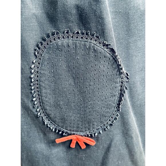 Manoush Dk Blue 100% Linen Sleeveless Scalloped Edge Pockets W. Bow Dress Size 6 - Picture 5 of 8